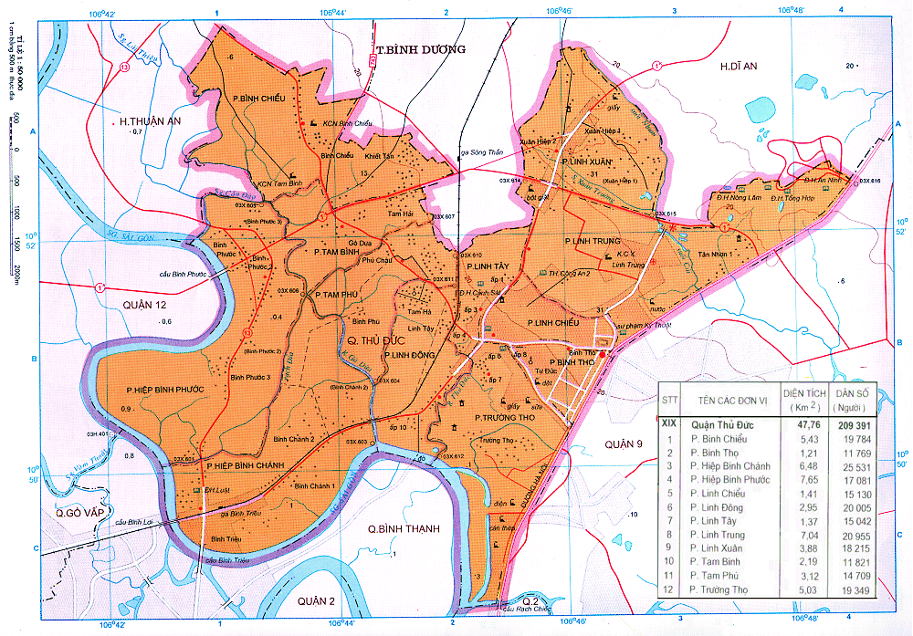 Bản đồ Quận Thủ Đức - Trường học, bệnh viện và trung tâm thương mại