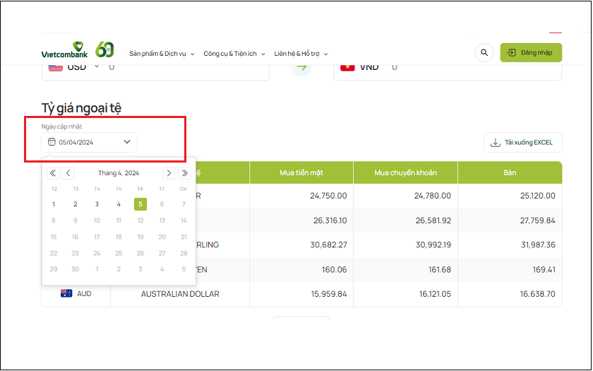tỷ giá vietcombank